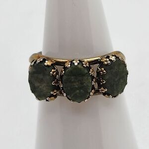 Sterling Silver & Green Stone Adjustable Ring